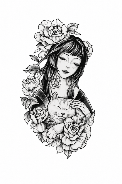 Japanese Woman & Peonies