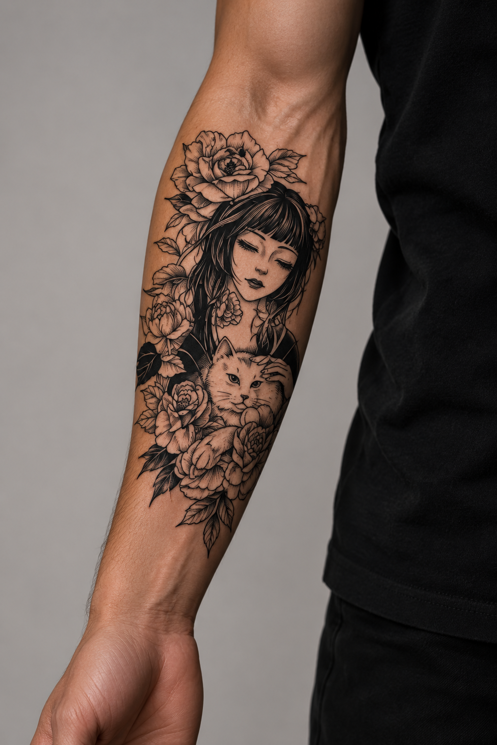 Japanese Woman & Peonies